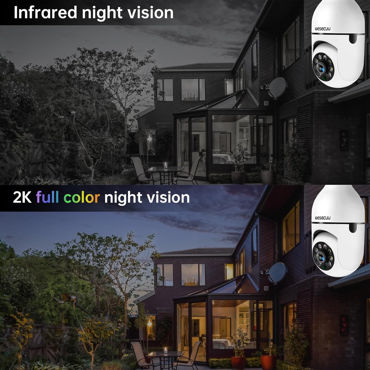 2K Wireless Light Bulb Security Camera