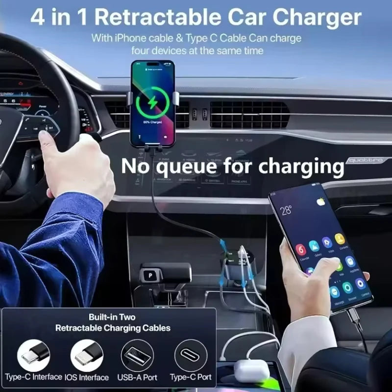 4-In-1 Retractable Car Charger