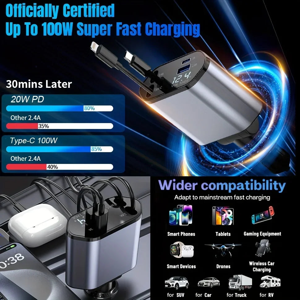 4-In-1 Retractable Car Charger