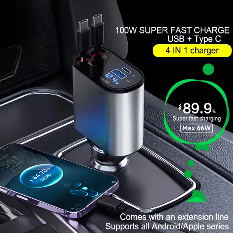 4-In-1 Retractable Car Charger